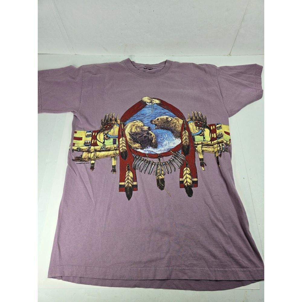 Habitat Delta Tag TShirt Western Bears Indian Theme Mens L Large USA‎ All-Over